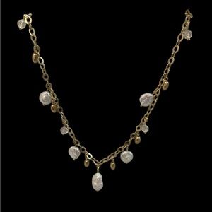 NEW! Real Baroque Pearl & Crystal Necklace - Gold Chain Statement